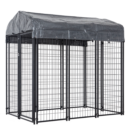 HITTITE Large Outdoor Dog Kennel, Heavy Duty Outdoor Dog Cage, Anti-Rust Dog Pens Outdoor with Waterproof UV-Resistant Cover and Secure Lock for Backyard,6'L x4' W x 6'H(with Roof)