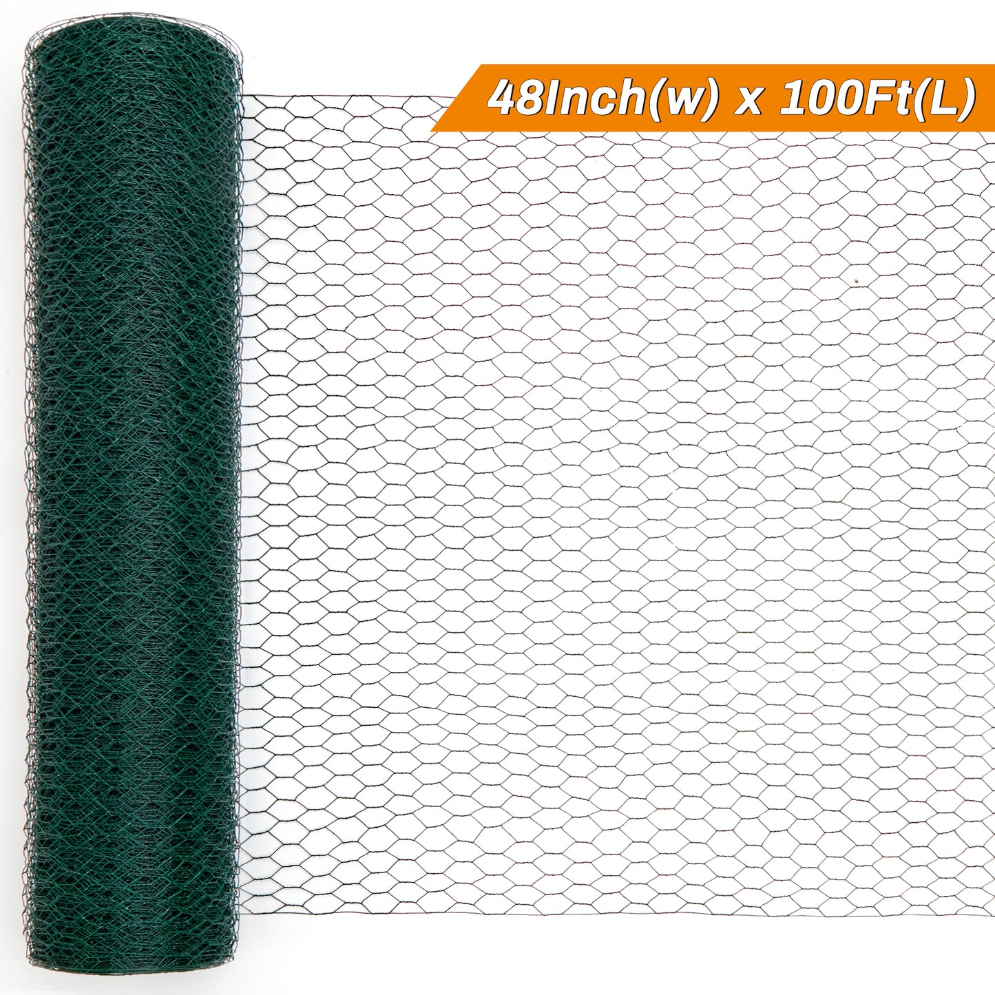 HITTITE Chicken Wire 48 inch(W) x 100 ft(L), Anti-Rust Hexagonal Galvanized Metal Green Garden Wire Netting for Floral Arrangements, PVC Coated Chicken Wire Coop for Crafts Plant Protector Pet Rabbits Fencing