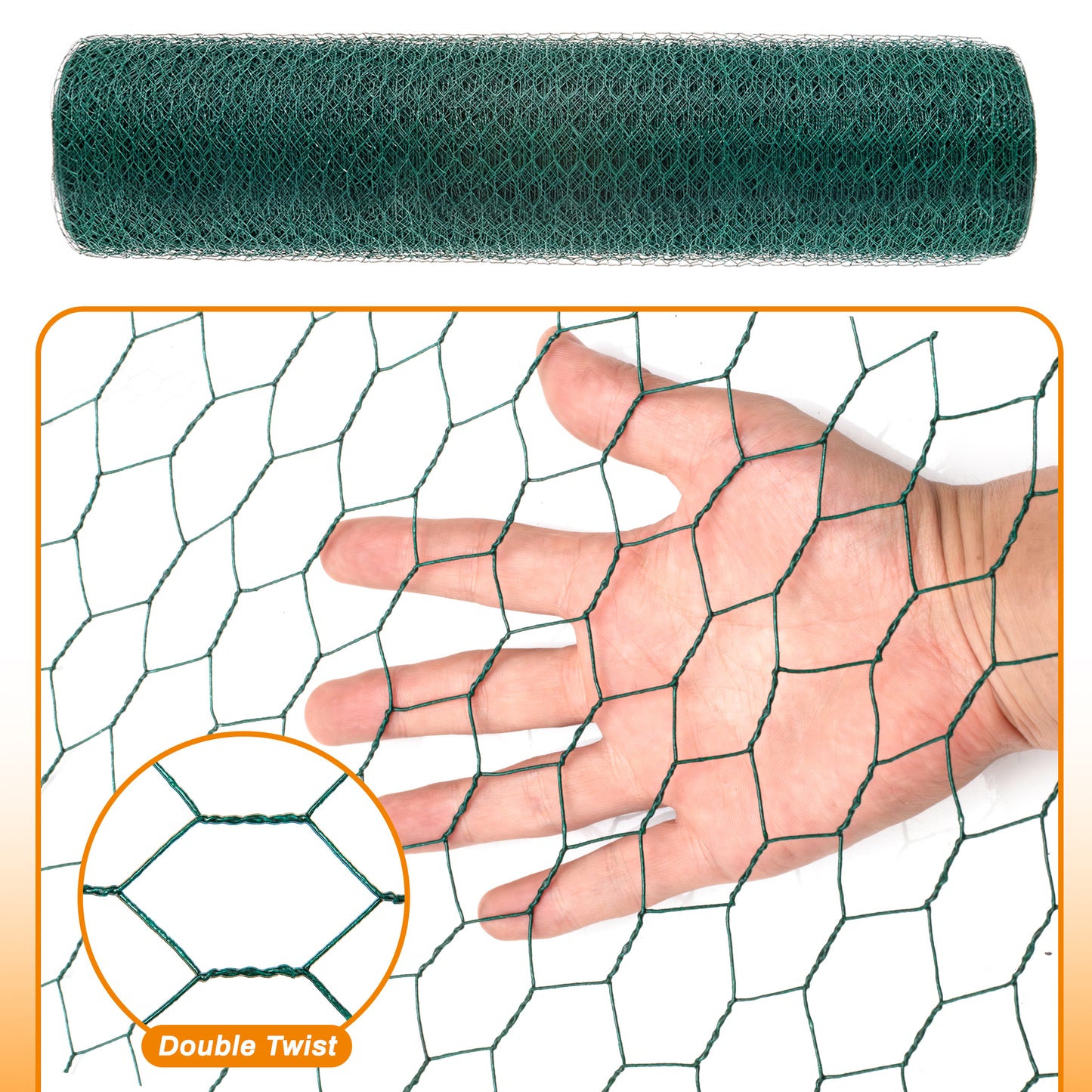 HITTITE Chicken Wire 48 inch(W) x 100 ft(L), Anti-Rust Hexagonal Galvanized Metal Green Garden Wire Netting for Floral Arrangements, PVC Coated Chicken Wire Coop for Crafts Plant Protector Pet Rabbits Fencing