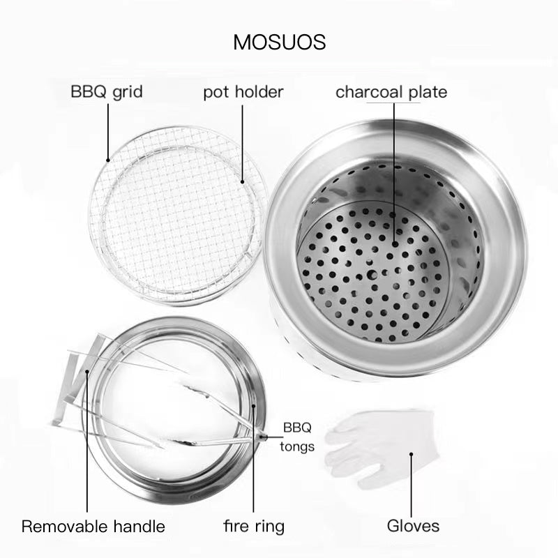 MOSUOS Bonfire Essential Bundle 3.0 Smokeless Fire Pit Outdoor Wood Burning Portable Firepit Stainless Steel for Backyard Patio Garden Picnic Camping Bonfire steel(27 Inch)
