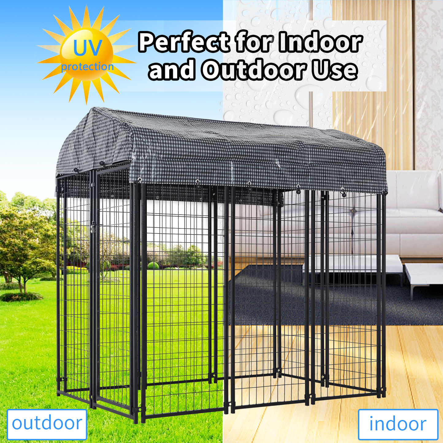 HITTITE Large Outdoor Dog Kennel, Heavy Duty Outdoor Dog Cage, Anti-Rust Dog Pens Outdoor with Waterproof UV-Resistant Cover and Secure Lock for Backyard,6'L x4' W x 6'H（with Roof）