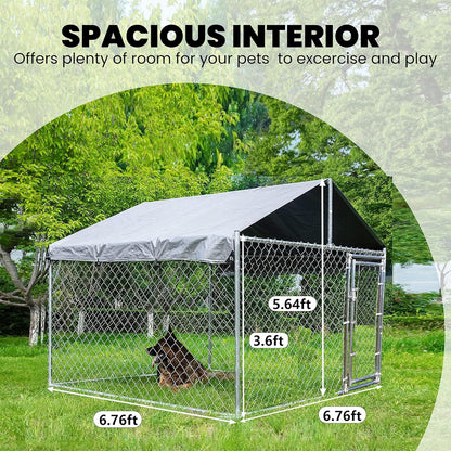 HITTITE Large Outdoor Dog Kennel, Outdoor Heavy Duty Dog Cage, Anti-Rust Dog Pens Dog Fence with Waterproof UV-Resistant Cover and Secure Lock 10'L X 6'W X 7.65'H