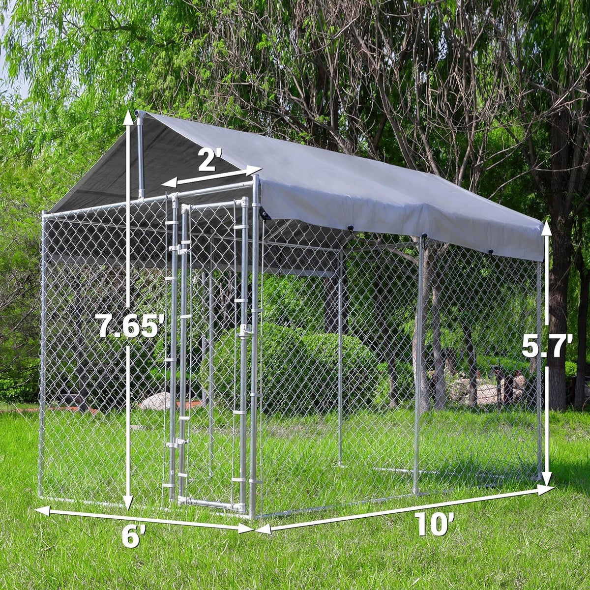 HITTITE Large Outdoor Dog Kennel, Outdoor Heavy Duty Dog Cage, Anti-Rust Dog Pens Dog Fence with Waterproof UV-Resistant Cover and Secure Lock 6.76&#39;L x 6.76&#39;W x 5.64&#39;H