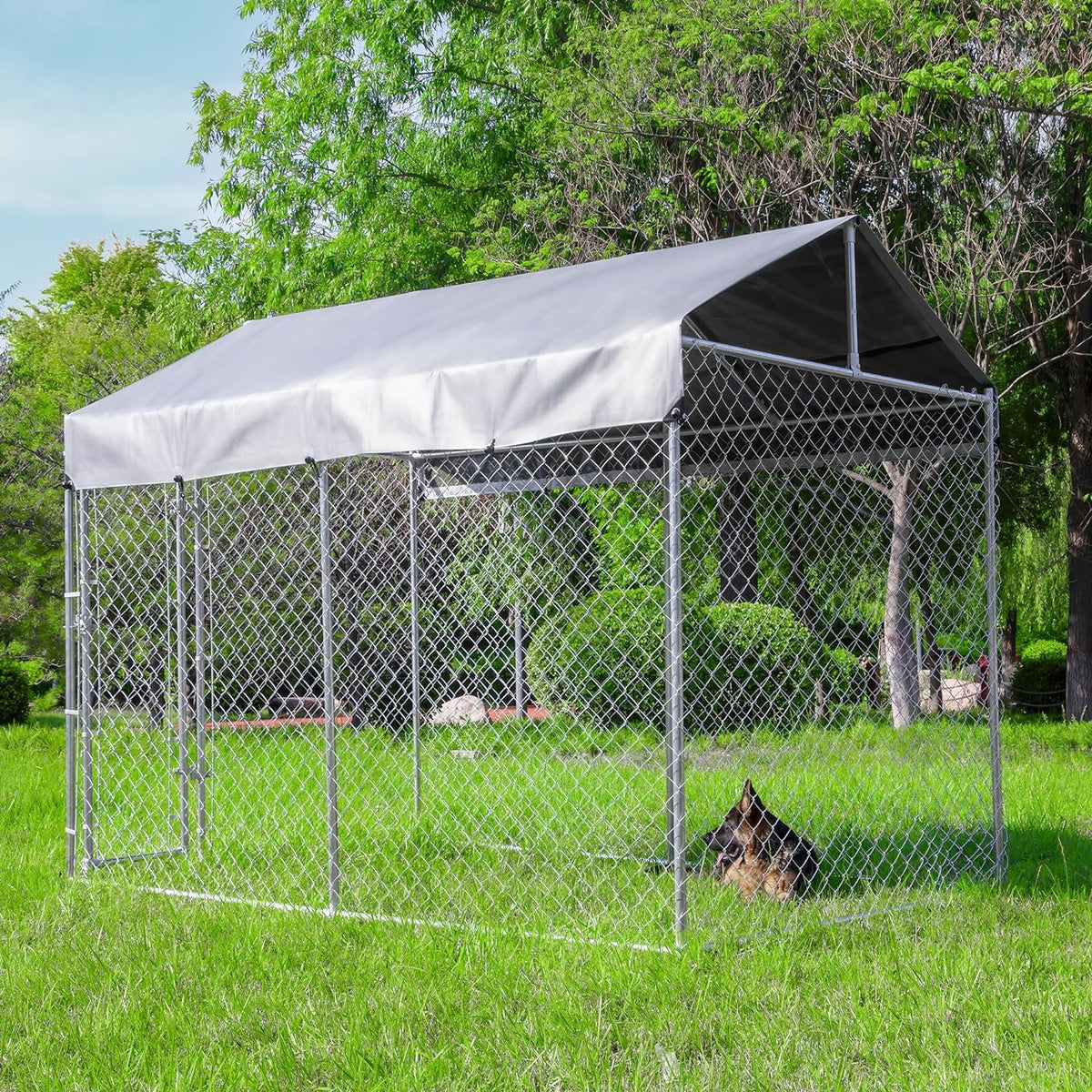 HITTITE Large Outdoor Dog Kennel, Outdoor Heavy Duty Dog Cage, Anti-Rust Dog Pens Dog Fence with Waterproof UV-Resistant Cover and Secure Lock 10&#39;L X 6&#39;W X 7.65&#39;H