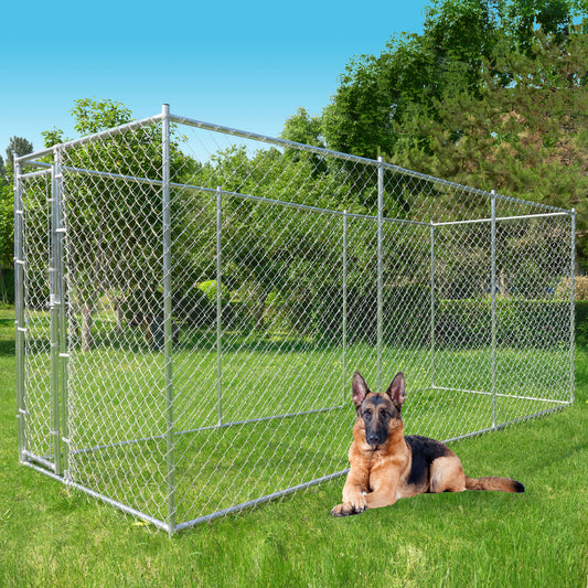 HITTITE 10x10x6 Large Dog Kennel Outdoor, Heavy Duty Outside Dog Cage with Secure Lock,Square Dog Pen Run,Galvanized Chain Link Dog Crate Metal Dog Pen Enclosure House for Backyard Farm Without Roof(10'Lx10'Wx6'H)