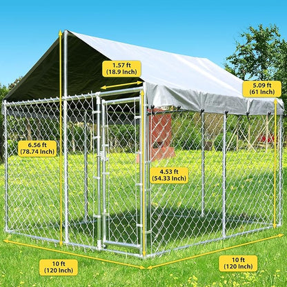 HITTITE Large Outdoor Dog Kennel, Outdoor Heavy Duty Dog Cage, Anti-Rust Dog Pens Dog Fence with Waterproof UV-Resistant Cover and Secure Lock 6.76'L x 6.76'W x 5.64'H
