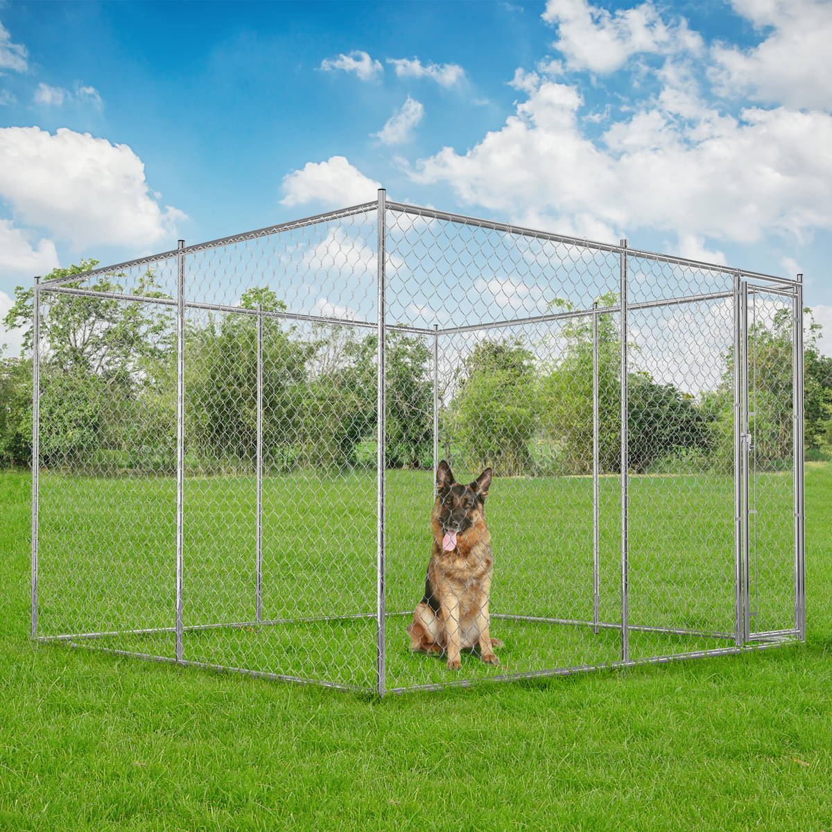 HITTITE 10x10x6 Large Dog Kennel Outdoor, Heavy Duty Dog Cage with Secure Lock,Square Dog Pen Run,Galvanized Chain Link Dog Crate Metal Dog Pen Enclosure House for Backyard Farm Without Roof(10&#39;Lx10&#39;Wx6&#39;H)
