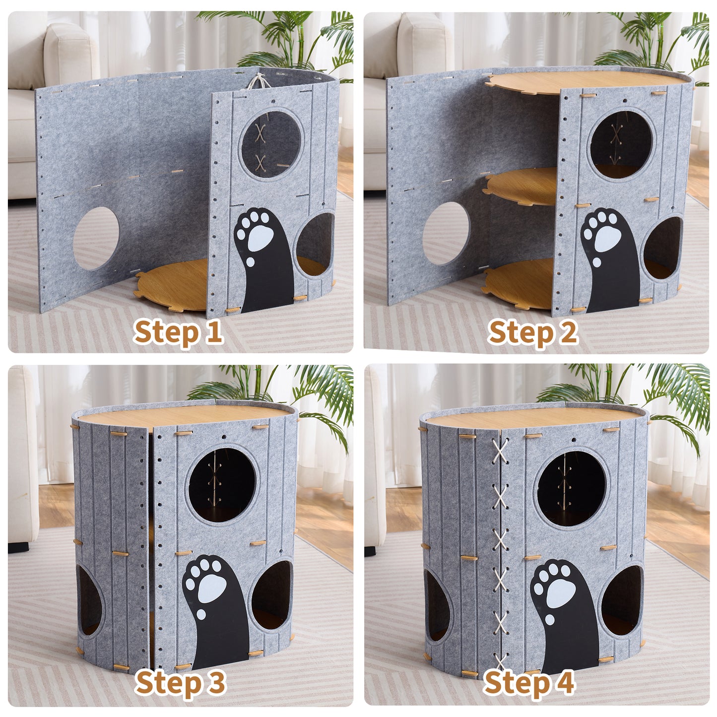 797Audio Cat House for Indoor Cats,2-Storey 23" x 15" x 23" Large Felt Covered Cat Cave for Multiple Cats, Clawsable Enclosed Cat Hideout Houses&Condos with Fluffy Ball, Cozy Scratch Resistant House