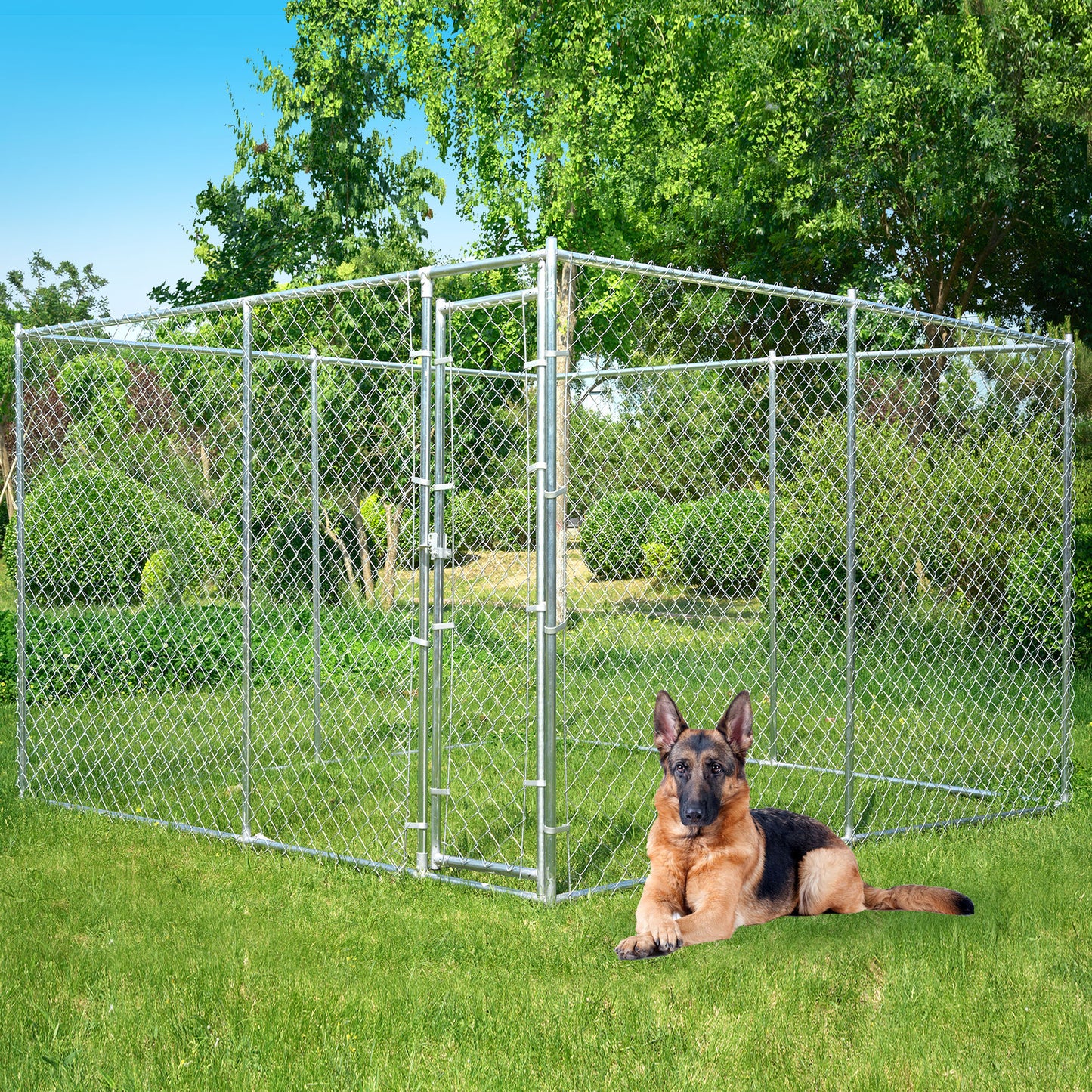 HITTITE 10x10x6 Large Dog Kennel Outdoor, Heavy Duty Outside Dog Cage with Secure Lock,Square Dog Pen Run,Galvanized Chain Link Dog Crate Metal Dog Pen Enclosure House for Backyard Farm Without Roof(10'Lx10'Wx6'H)