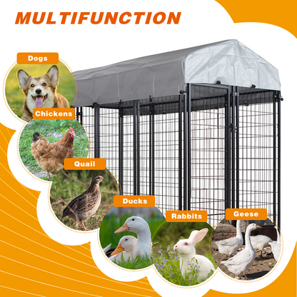 HITTITE Large Outdoor Dog Kennel, Heavy Duty Outdoor Dog Cage, Anti-Rust Dog Pens Outdoor with Waterproof UV-Resistant Cover and Secure Lock for Backyard,6'L x4' W x 6'H（with Roof）