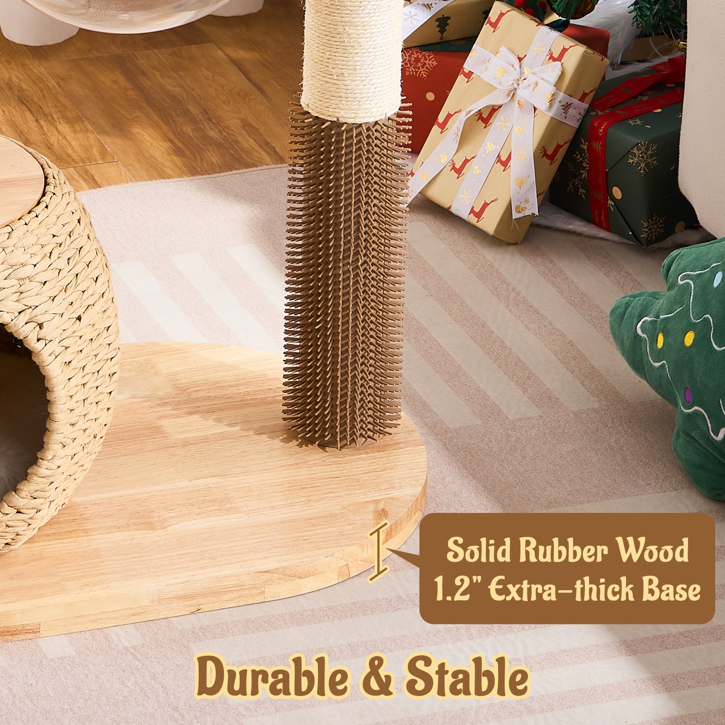Hittite 38" Modern Cat Tree Tower for Indoor Cats, Solid Wood Cat Furniture with Handwoven Rattan Basket Bed & Cave, Sisal Scratching Posts and Self-Groomer, Space-Saving Cat Condo