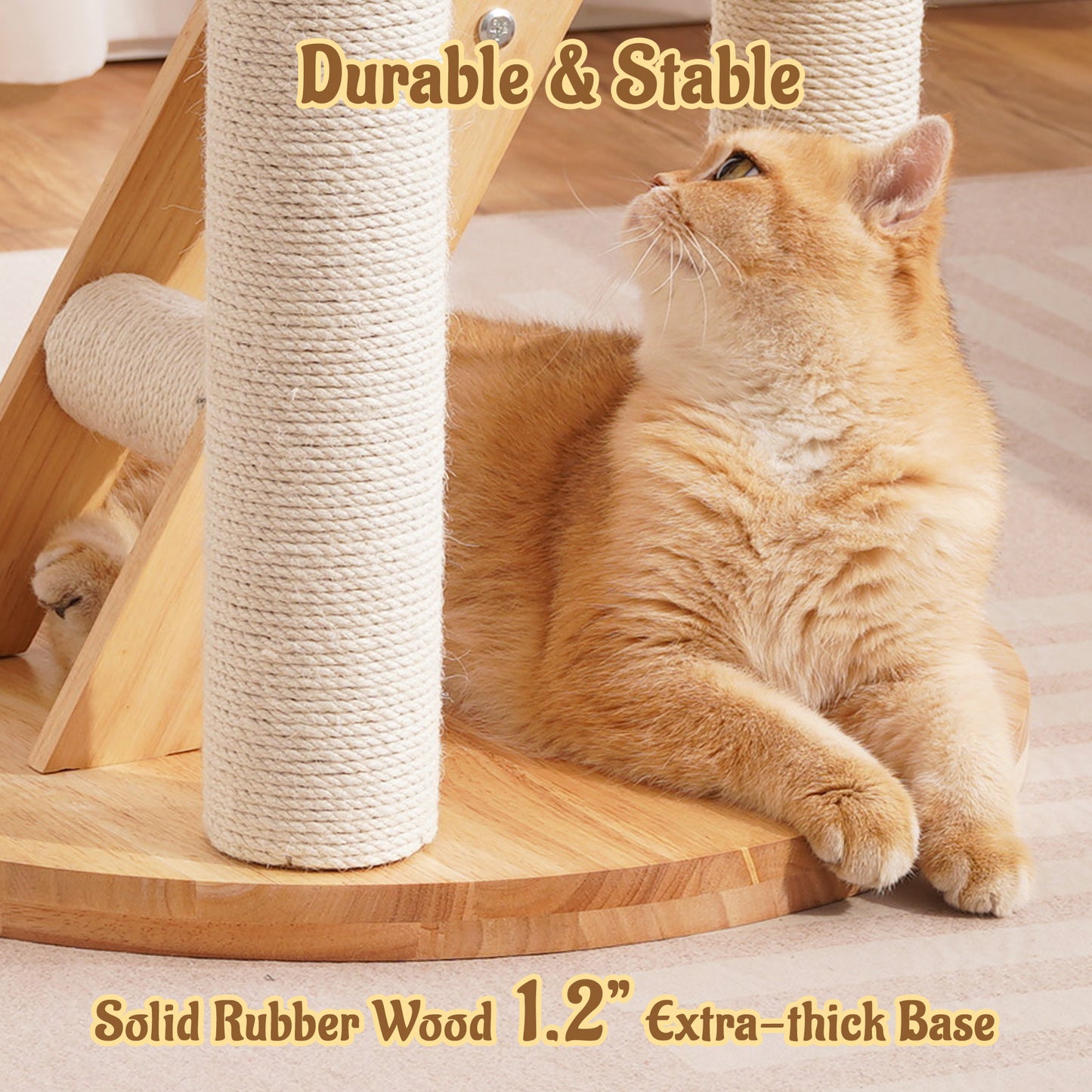 Hittite Modern Cat Tree Tower with Scratching Post, 61.5in Tall Cat Tree for Indoor Cats, Multi-Level Solid Wood Cat Furniture, Cozy Cat Beds, Cat Condo, Capsule Nest, Dangling Toy, Natural