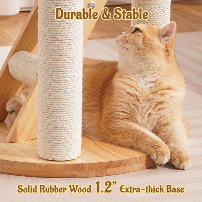 Hittite Modern Cat Tree Tower with Scratching Post, 61.5in Tall Cat Tree for Indoor Cats, Multi-Level Solid Wood Cat Furniture, Cozy Cat Beds, Cat Condo, Capsule Nest, Dangling Toy, Natural