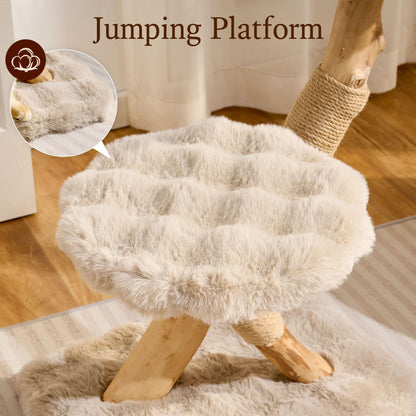 Hittite Natural Wood Cat Tree for Indoor Cats Small to Medium Up to 12lbs, 33in Modern Cat Tree Tower with Super Soft Plush Cat Bed & Perch, Sisal Scratching Posts and Hanging Plush Ball, Soft Khaki