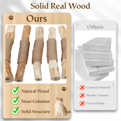 Hittite Natural Wood Cat Tree for Indoor Cats Small to Medium Up to 12lbs, 33in Modern Cat Tree Tower with Super Soft Plush Cat Bed & Perch, Sisal Scratching Posts and Hanging Plush Ball, Soft Khaki