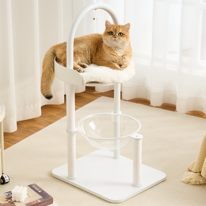Hittite 34" Modern Cat Tree Furniture, Minimalist Metal Frame Cat Tower with Wood Platforms, Washable Cushion & Scratching Post, Stylish Cat Condo for Indoor Cats