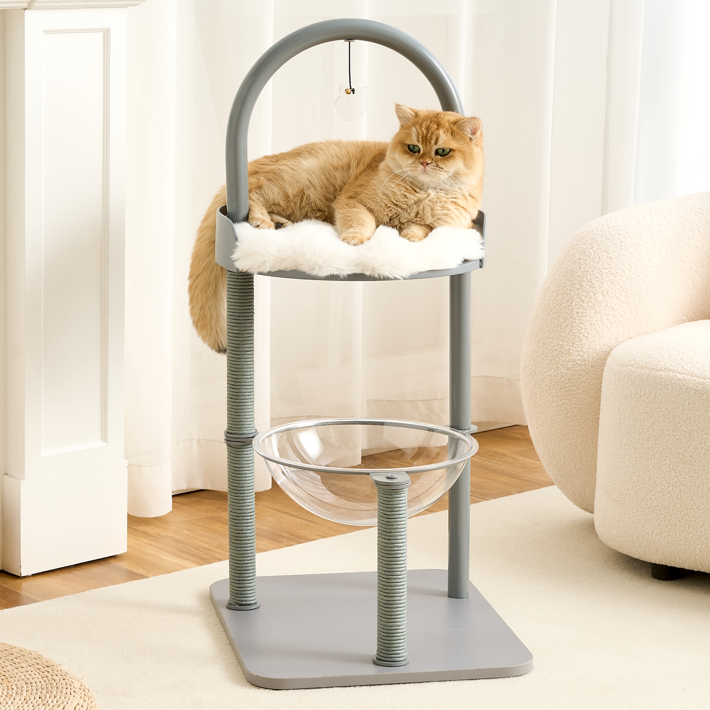 Hittite 34" Modern Cat Tree Furniture, Minimalist Metal Frame Cat Tower with Wood Platforms, Washable Cushion & Scratching Post, Stylish Cat Condo for Indoor Cats