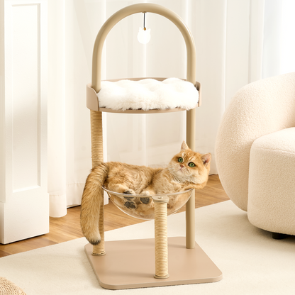 Hittite 34" Modern Cat Tree Furniture, Minimalist Metal Frame Cat Tower with Wood Platforms, Washable Cushion & Scratching Post, Stylish Cat Condo for Indoor Cats
