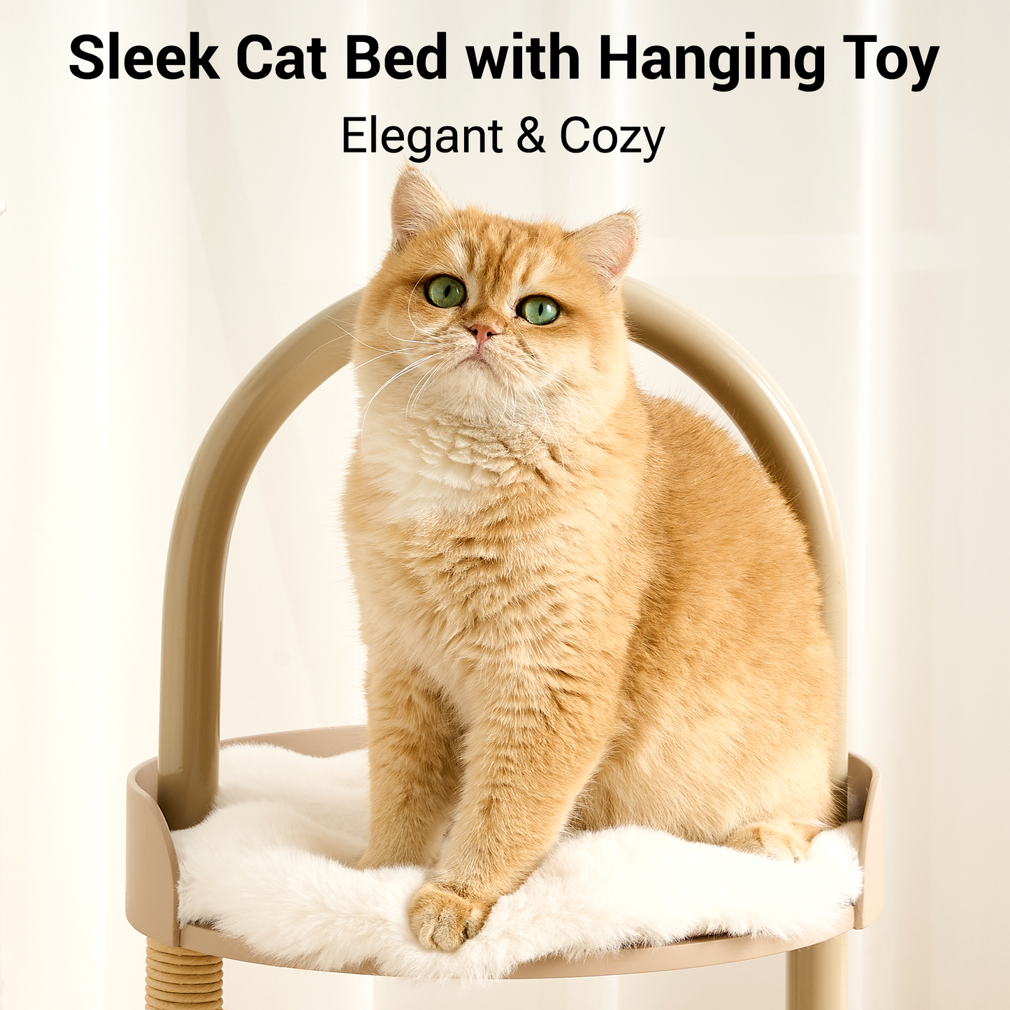 Hittite 34" Modern Cat Tree Furniture, Minimalist Metal Frame Cat Tower with Wood Platforms, Washable Cushion & Scratching Post, Stylish Cat Condo for Indoor Cats