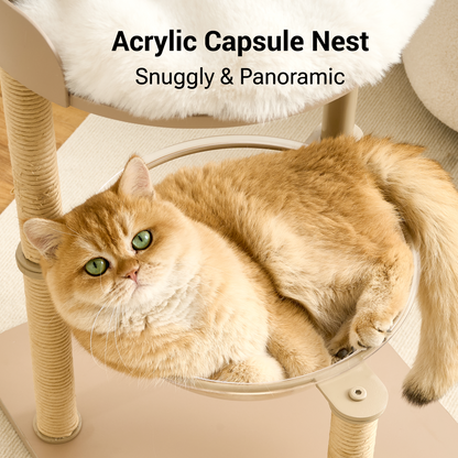 Hittite 34" Modern Cat Tree Furniture, Minimalist Metal Frame Cat Tower with Wood Platforms, Washable Cushion & Scratching Post, Stylish Cat Condo for Indoor Cats