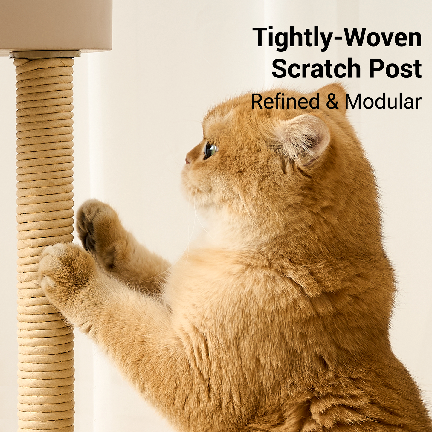 Hittite 34" Modern Cat Tree Furniture, Minimalist Metal Frame Cat Tower with Wood Platforms, Washable Cushion & Scratching Post, Stylish Cat Condo for Indoor Cats