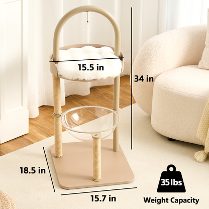 Hittite 34" Modern Cat Tree Furniture, Minimalist Metal Frame Cat Tower with Wood Platforms, Washable Cushion & Scratching Post, Stylish Cat Condo for Indoor Cats