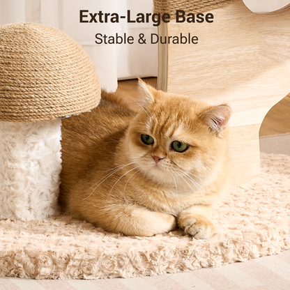 Hittite Aesthetic Flower Cat Tree Tower with Scratching Post for Indoor Cats, 37" H Modern Cat Tree with Wood Sculpted Branch, Flower Cat Beds, Mushroom Scratcher & Interactive Squeaky Toy
