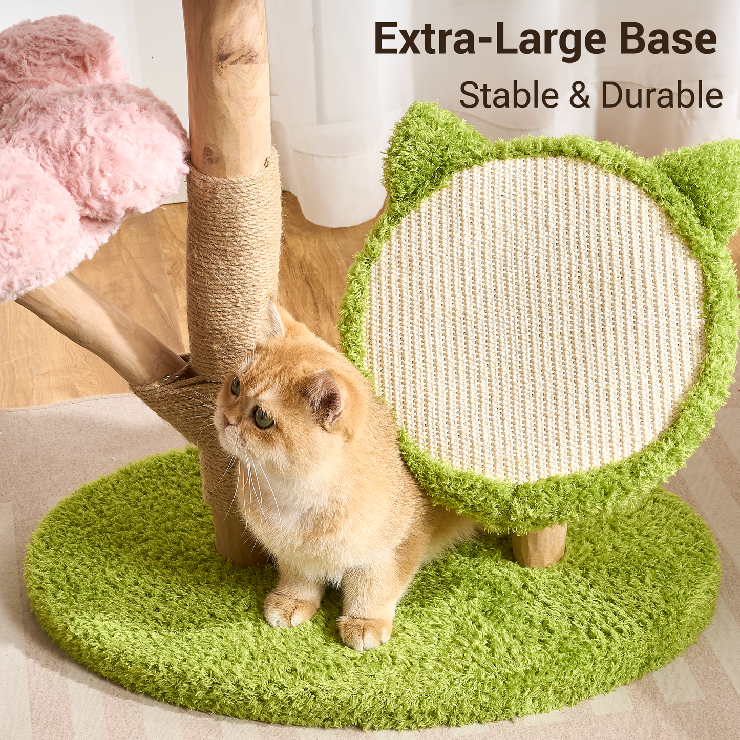 Hittite Aesthetic Flower Cat Tree Tower with Scratching Post for Indoor Cats, 30" H Modern Cat Tree with Natural Solid Wood Branch, Fluffy Cat Beds Removable & Large Scratching Board