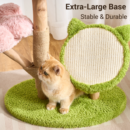 Hittite Aesthetic Flower Cat Tree Tower with Scratching Post for Indoor Cats, 30" H Modern Cat Tree with Natural Solid Wood Branch, Fluffy Cat Beds Removable & Large Scratching Board