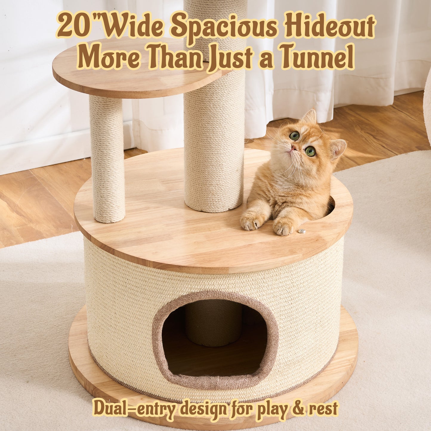 Kicari 64.2" Solid Wood Cat Tree Tower for Indoor Cats, Multi-Level Modern Cat Furniture with 20" Condo, Interchangeable Hammock & Capsule Bed, Chunky Scratching Posts for Active Cats up to 12 lbs
