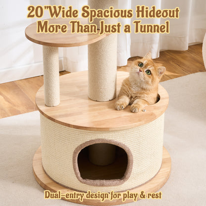 Kicari 64.2" Solid Wood Cat Tree Tower for Indoor Cats, Multi-Level Modern Cat Furniture with 20" Condo, Interchangeable Hammock & Capsule Bed, Chunky Scratching Posts for Active Cats up to 12 lbs