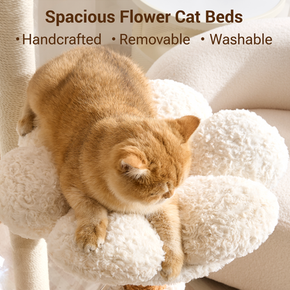 Modern Cat Tree Tower with Scratching Post for Indoor Cats, 50.5" Tall Cat Tree with Flower/Fluffy Cat Beds, Acrylic Capsule, Multi-Level Platforms & Interactive Toy, Brown/Pink