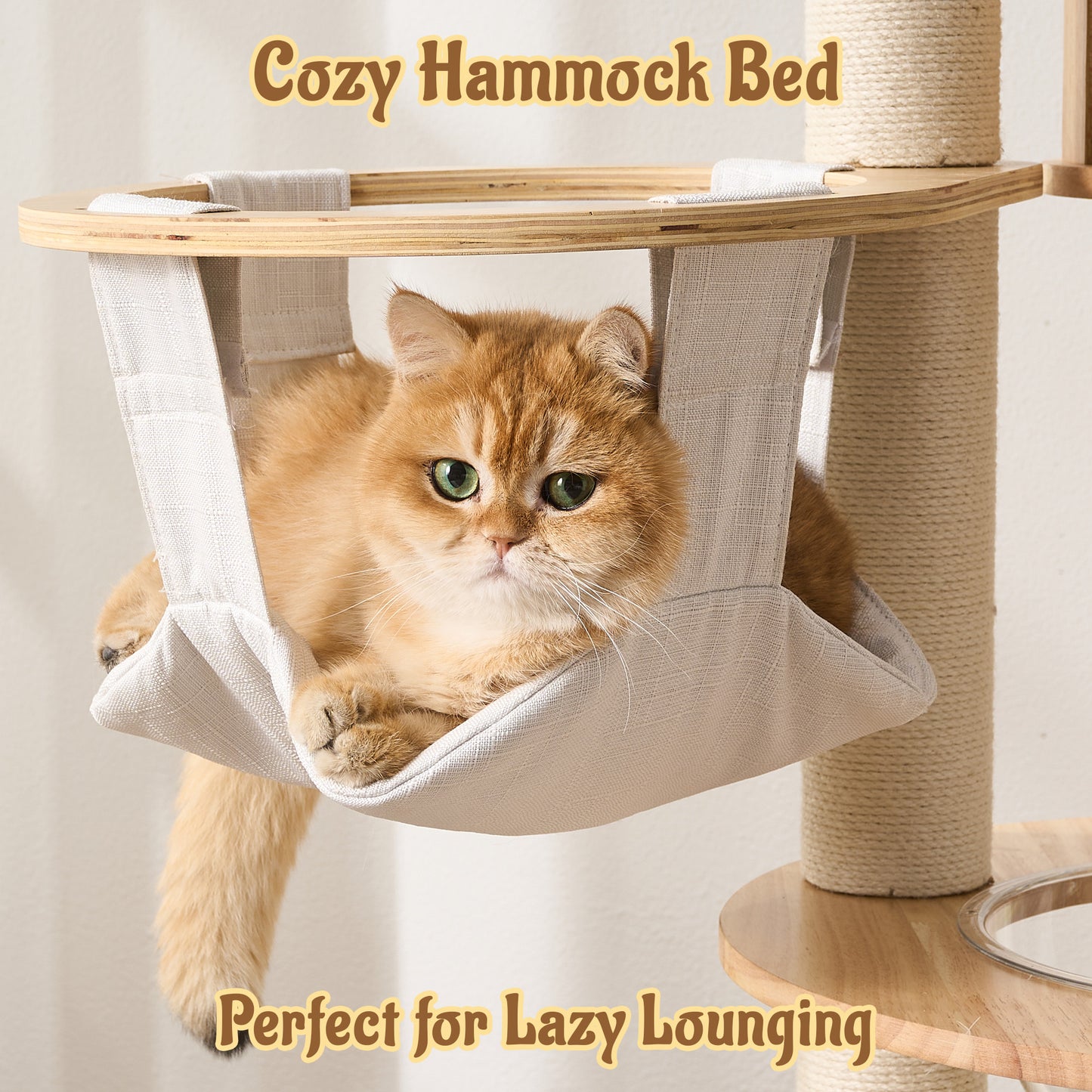 Hittite Modern Cat Tree Tower with Scratching Post, 61.5in Tall Cat Tree for Indoor Cats, Multi-Level Solid Wood Cat Furniture, Cozy Cat Beds, Cat Condo, Capsule Nest, Dangling Toy, Natural