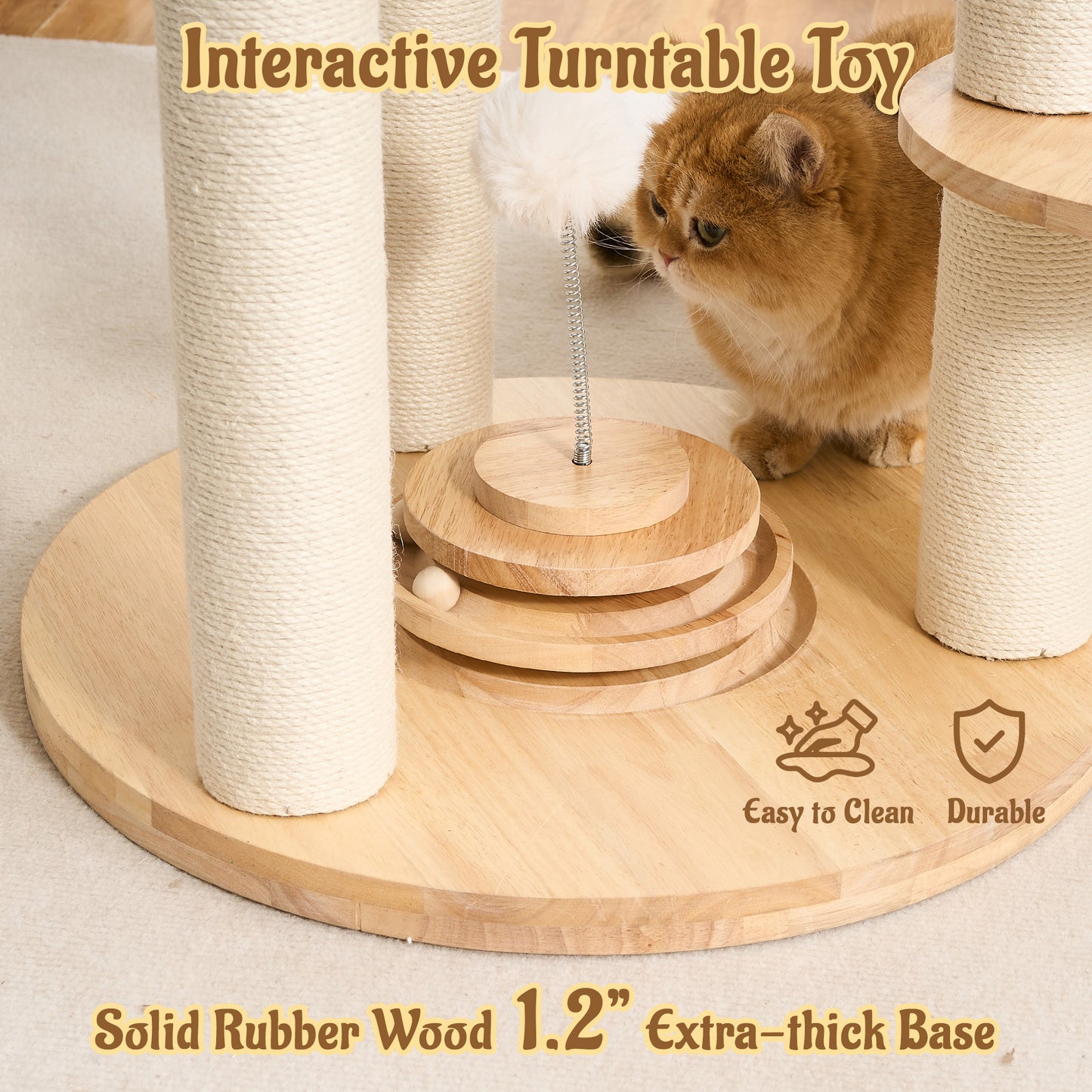 Hittite Modern Cat Tree Tower with Scratching Post, 61.5in Tall Cat Tree for Indoor Cats, Multi-Level Solid Wood Cat Furniture, Cozy Cat Beds, Cat Condo, Capsule Nest, Dangling Toy, Natural
