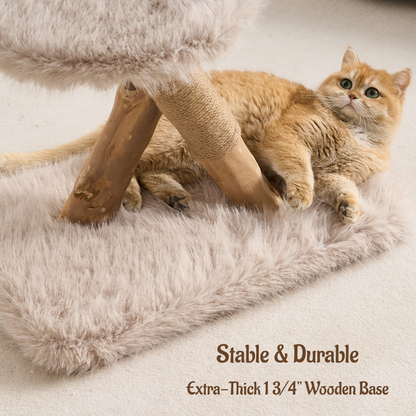 Hittite 33" Modern Cat Tree for Indoor Cats, Aesthetic Natural Wood Cat Tower with Branch-Style Scratching Posts, Luxury Plush Faux Fur Cat Bed with Natural Loft, Perch & Hanging Ball