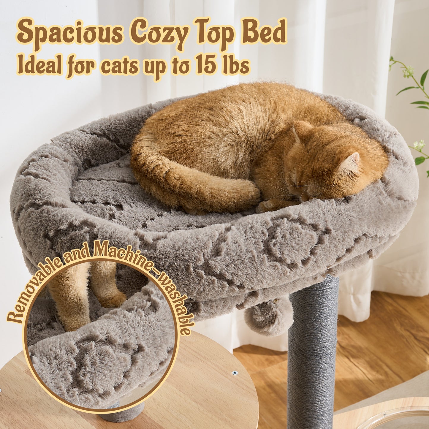 48" Modern Cat Tree for Indoor Cats with Scratching Posts, Multi-Level Wooden Cat Tower with Spacious Top Bed, Condo, Capsule Perch, Furniture-Style Cat Activity Center