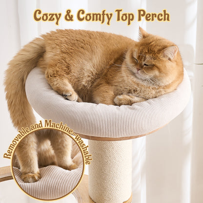 Kicari 64.2" Solid Wood Cat Tree Tower for Indoor Cats, Multi-Level Modern Cat Furniture with 20" Condo, Interchangeable Hammock & Capsule Bed, Chunky Scratching Posts for Active Cats up to 12 lbs