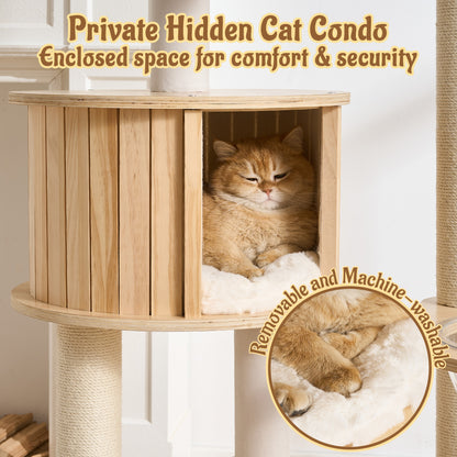 48" Modern Cat Tree for Indoor Cats with Scratching Posts, Multi-Level Wooden Cat Tower with Spacious Top Bed, Condo, Capsule Perch, Furniture-Style Cat Activity Center