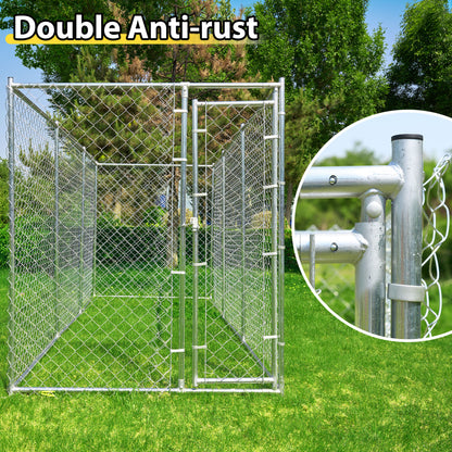 HITTITE 10x10x6 Large Dog Kennel Outdoor, Heavy Duty Outside Dog Cage with Secure Lock,Square Dog Pen Run,Galvanized Chain Link Dog Crate Metal Dog Pen Enclosure House for Backyard Farm Without Roof(10'Lx10'Wx6'H)