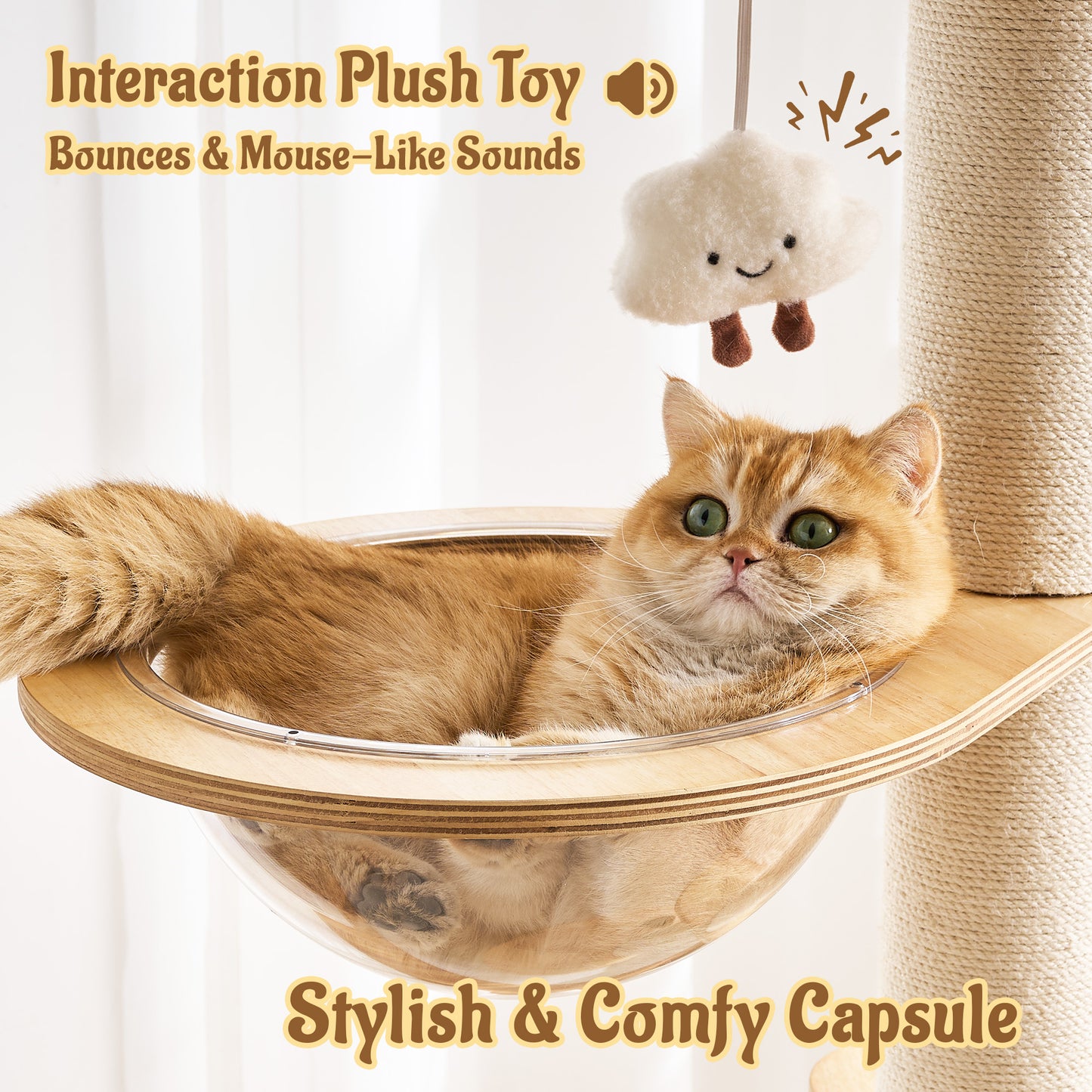 Kicari 64.2" Solid Wood Cat Tree Tower for Indoor Cats, Multi-Level Modern Cat Furniture with 20" Condo, Interchangeable Hammock & Capsule Bed, Chunky Scratching Posts for Active Cats up to 12 lbs