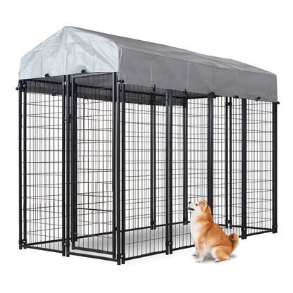 HITTITE Large Outdoor Dog Kennel, Heavy Duty Outdoor Dog Cage, Anti-Rust Dog Pens Outdoor with Waterproof UV-Resistant Cover and Secure Lock for Backyard,6'L x4' W x 6'H（with Roof）