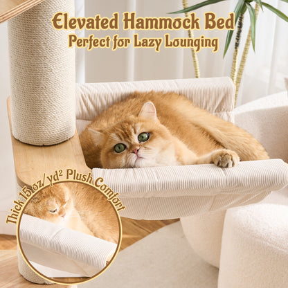 Kicari 64.2" Solid Wood Cat Tree Tower for Indoor Cats, Multi-Level Modern Cat Furniture with 20" Condo, Interchangeable Hammock & Capsule Bed, Chunky Scratching Posts for Active Cats up to 12 lbs
