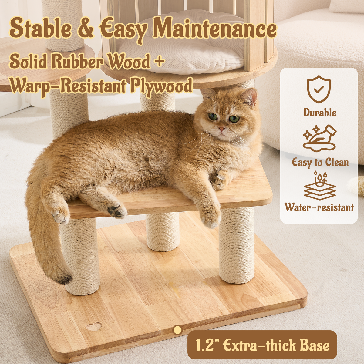 70" Modern Wood Cat Tree for Indoor Cats, Multi-Level Cat Tower with 2 Hidden Cat Caves, Hammock, Elevated Top Beds & Sisal Scratching Posts, Furniture-Style Cat Condo for Multi-Cat Homes