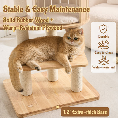 70" Modern Wood Cat Tree for Indoor Cats, Multi-Level Cat Tower with 2 Hidden Cat Caves, Hammock, Elevated Top Beds & Sisal Scratching Posts, Furniture-Style Cat Condo for Multi-Cat Homes