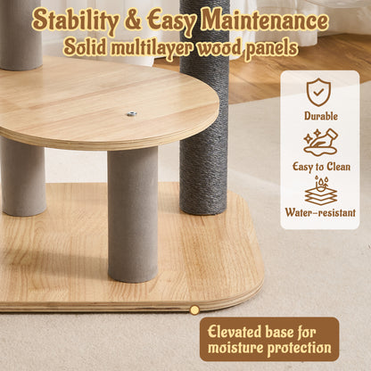 48" Modern Cat Tree for Indoor Cats with Scratching Posts, Multi-Level Wooden Cat Tower with Spacious Top Bed, Condo, Capsule Perch, Furniture-Style Cat Activity Center