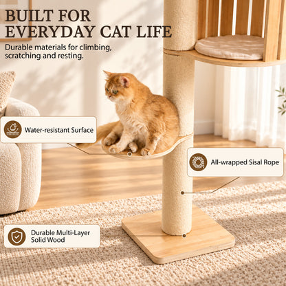 Floor to Ceiling Cat Tree, Adjustable 7.9–9.9 ft Tension Cat Tower, Modern Multi-Level Cat Tree with Thick Sisal Posts, Hidden Caves, Capsule & Perches, No Drilling