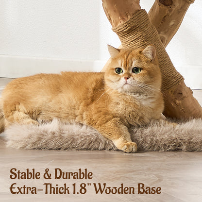 Hittite 38" Modern Cat Tree for Indoor Cats, Aesthetic Natural Wood Cat Tower with Branch-Style Scratching Posts, Luxury Plush Faux Fur Cat Beds with Natural Loft, Perch & Hanging Ball
