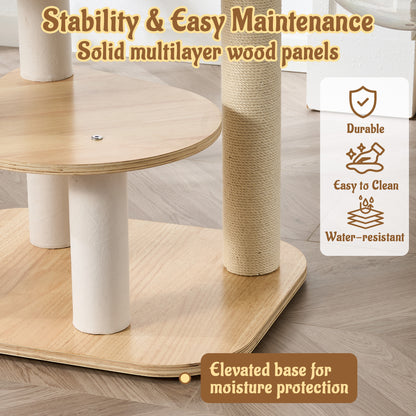 48" Modern Cat Tree for Indoor Cats with Scratching Posts, Multi-Level Wooden Cat Tower with Spacious Top Bed, Condo, Capsule Perch, Furniture-Style Cat Activity Center