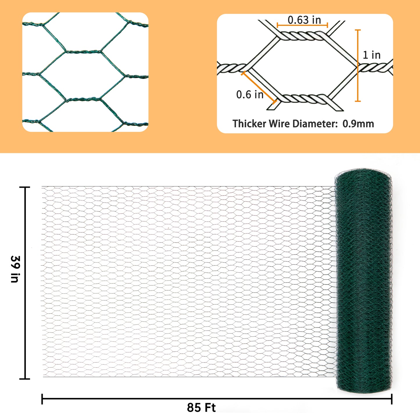 HITTITE Chicken Wire 48 inch(W) x 100 ft(L), Anti-Rust Hexagonal Galvanized Metal Green Garden Wire Netting for Floral Arrangements, PVC Coated Chicken Wire Coop for Crafts Plant Protector Pet Rabbits Fencing