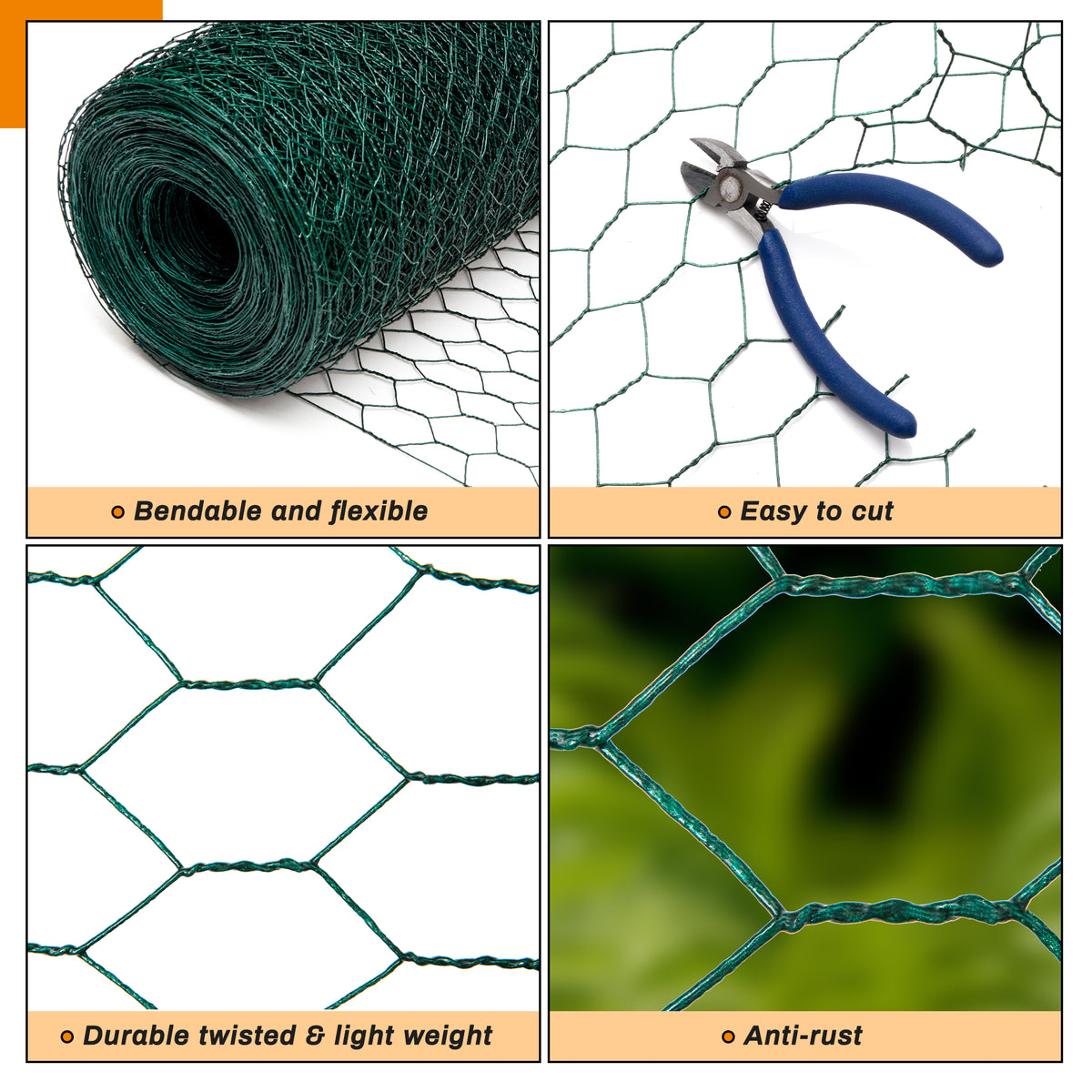 HITTITE Chicken Wire 48 inch(W) x 100 ft(L), Anti-Rust Hexagonal Galvanized Metal Green Garden Wire Netting for Floral Arrangements, PVC Coated Chicken Wire Coop for Crafts Plant Protector Pet Rabbits Fencing